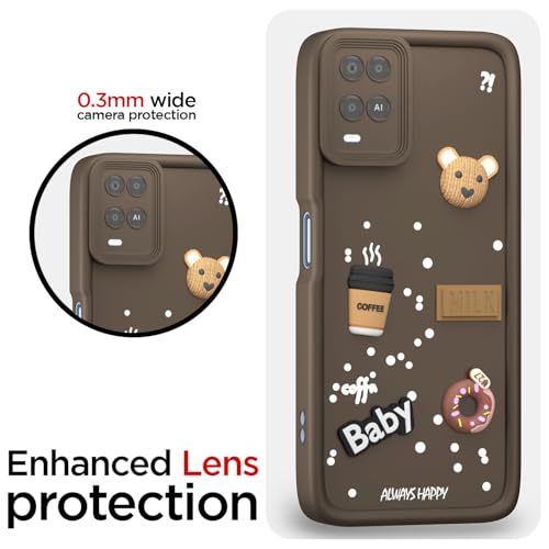 Image of Pikkme Back Cover for Oppo A54 | Cute Fun Cartoon 3D Bear Silicone Full Body Protection Bumper Case (Brown)