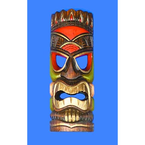 My Family House Wall Hanging Tiki Mask Hand Carved Albesia Wood Decoration - 40 cm Cover