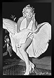 Marilyn Monroe Poster Dress Blowing Up Sexy Black and White Image Retro Vintage Classic Hollywood Movie Star Marilyn Monroe Decor Bedroom Wall Art Black Wood Framed Poster 14x20