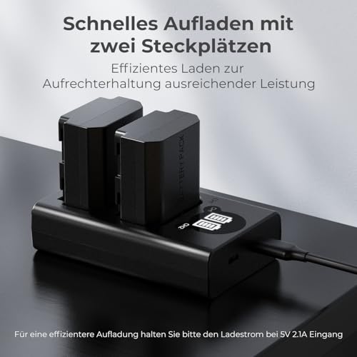 K&F CONCEPT NP-FZ100 mit LED-Anzeige Dual Slot Ladegerät, Micro USB und Type-C Dual Interface, Kompatibel mit Sony Alpha A7 III, A7R III, A9, a6600, a7R IV, Alpha a9 II USB Datenkabel Ladegerät