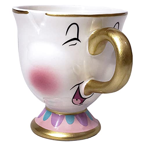 GZHaiTuoSi Taza de chips de la Bella y la Bestia con impresión de lámina dorada, multicolor, 7.4...