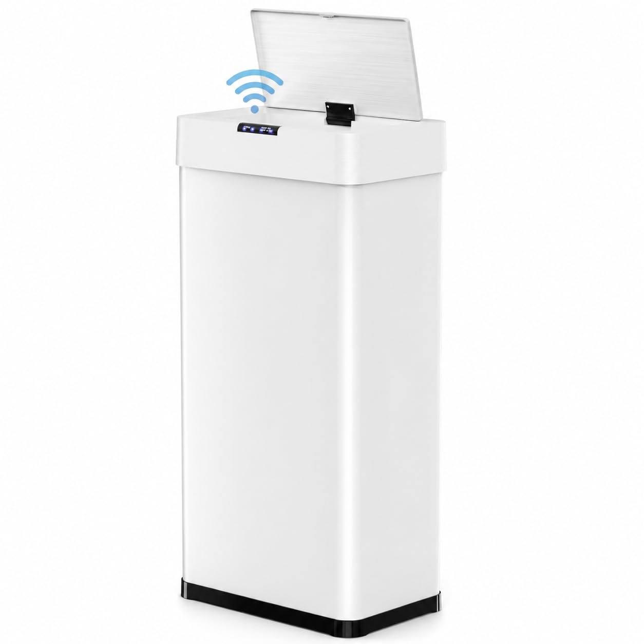 LIFERUN Papelera con sensor, papelera para cocina 60 litros, tapa eléctrica con anillo de sujeción para bolsas de basura, papelera automática sin contacto de acero inoxidable, blanco