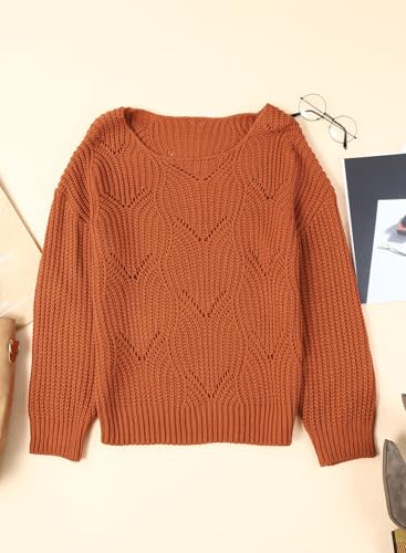Image of Dokotoo Womens Sweaters 2026 Crewneck Cute Elegant Soft Long Sleeve Hollow Cable Knit Pullover Tops