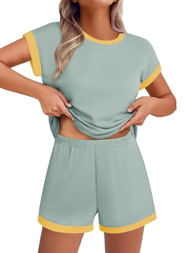 Image of Ekouaer Two Piece Sets for Women Summer Striped Lounge Set Vacation Outfit