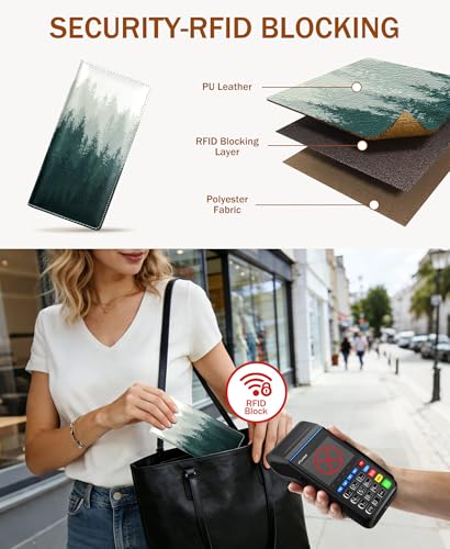 Image of Immaturus Forest Tree Womens Wallet, Slim Thin RFID Blocking Card Wallets, Bifold PU Leather Credit Card Holder Organizer, Cute Cash Clutch Long Billfold with Zipper Coin Pocket Ladies Girls Gift