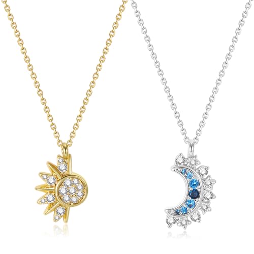 WXNPA Collier Couple Soleil et Lune Cadeau pour couple, Bijoux pour couples et Meilleurs Amis, Acier inoxydable, Taille réglable, Parfaits pour toutes...