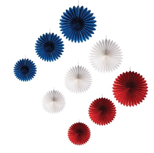 P'TIT CLOWN - 23307 - Rosace à suspendre - Bleu blanc rouge - Lot de 9 - 3 Tailles Différentes - Idéal pour les Décorations de Fête Nationale, Événements Sportifs - Papier