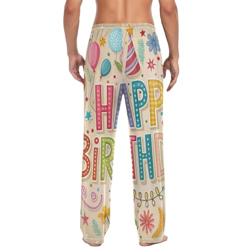 Pajama Pants Happy Birthday Beige for Men Men's Separate Bottoms, Lounge Pants with Pockets S2