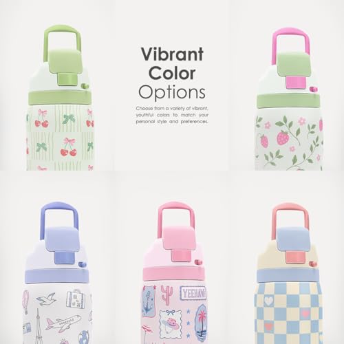 Image of Gingham Pattern Insulated Stainless Steel Water Bottle with Straw, Push-Button Lid, 32 Ounce, Gifts for Women Girls Friends Teens Birthday Christmas (Pink)