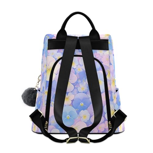 KLL Light Blue and Pink Pansies Flowers Fashion college backpacks lightweight lightweight backpack for women for Travel, Work, Everyday with Pom-pom keychain2