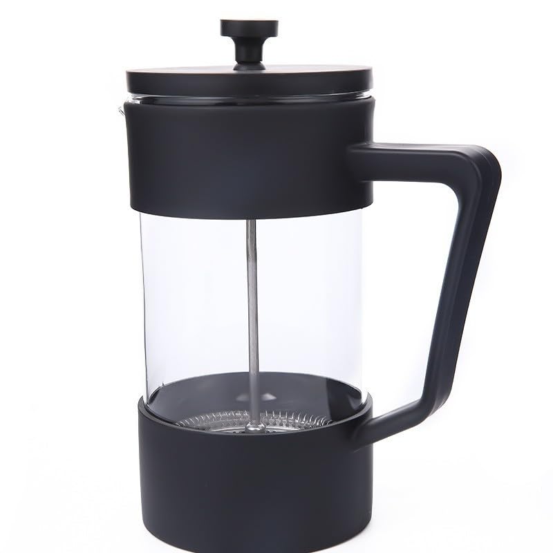 12oz French Press Coffee Maker, Borosilicate Glass Cafetiere with Heat-Resistant Thickened Glass for Travel and Camping (Black,12oz)