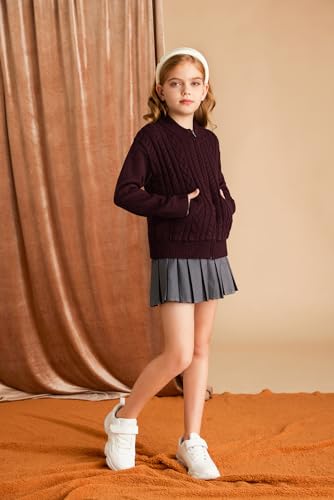 Image of GRACE KARIN Girls Knit Cardigan Sweater Zip Long Sleeve Kids School Uniform Fall Jacket Size 6-14