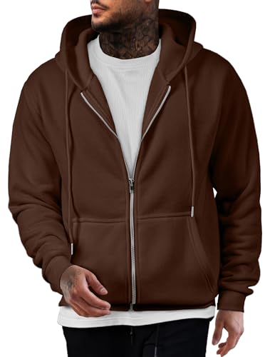 JMIERR Men’s Fleece Hoodie Full Zip Jacket Pullover Casual Fleece Hooded Sweatshirt Men's Fashions,Brown,XL