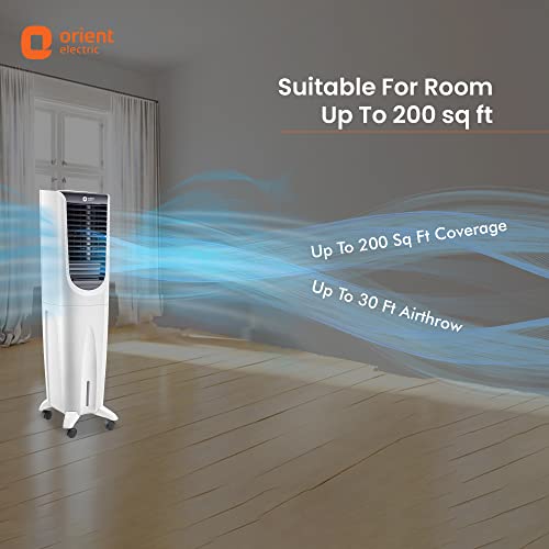 Image of Orient Electric Ultimo Tower 55L Air Cooler for Room | Remote Controlled | Densenest Honeycomb Pads, High Air Delivery | Fully Collapsible Louvers & Dust Filter | 1 Year Warranty by Orient | White