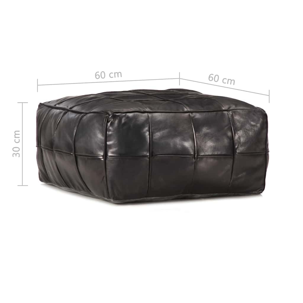 Pouf nero in vera pelle di capra, 60 x 60 x 30 cm, realizzato a mano, con imbottitura in cotone, versatile, per soggiorno, camera da letto e corridoio