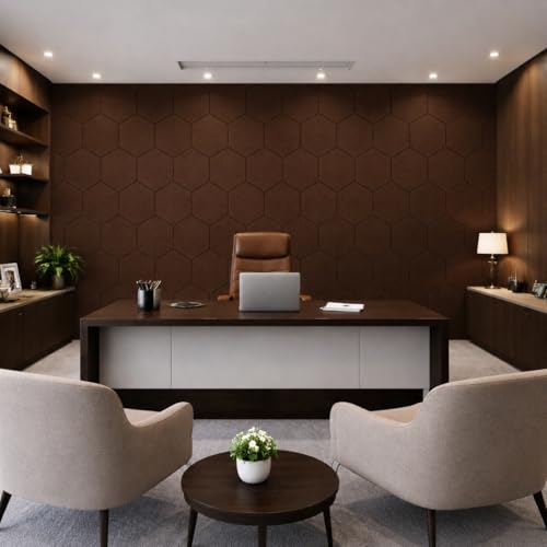 Image of MMT Acoustix HexaFelt Bevelled Acoustic Panels, Luxury Sound Absorbing Felt Wall Panels for Home, Office & Studios | VOC Free, 30x30 cm | Pack of 7 | Coorg Colour