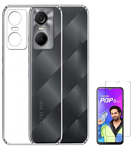 Image of Transparent Soft Silicone TPU Flexible Back Cover Compatible with Tecno Pop 6 Pro and Screen Guard