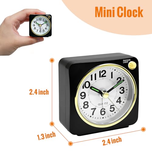 Image of Lamisola Mini Travel Alarm Clock, Small Battery Analog Alarm Clock, Bedside Desk Clocks for Bedrooms, Vintage Home Decor for Bathroom Kichen Office Room, Black