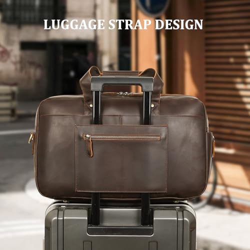 Polare 18" Full Grain Leather Luggage Airlines Personal Item Bag Business Carry On Suitcase Weekender Overnight Travel Duffel Bag for Men (Dark Brown-18.5")4