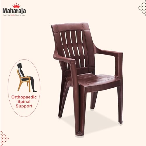 Image of MAHARAJA Premium Heavy Duty Plastic Chairs with Arm Rest|200Kg Capacity (Brown,Pack of 4)