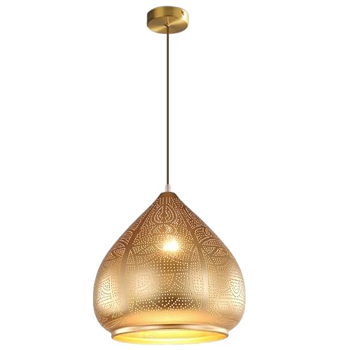Image of Farmhouse Pendant Light Fixture Vintage Gold Metal Moroccan, 1PC