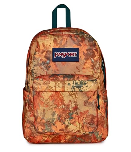 Image of JanSport SuperBreak Plus Backpack with Padded 15-inch Laptop Sleeve and Integrated Bottle Pocket - Spacious and Durable Daypack for Work and Travel, Bogcore Camo Orange /Rust /Teal