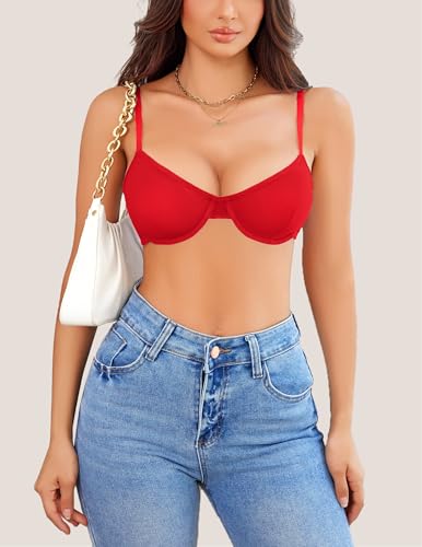Avidlove Women Sexy Bra Sheer Mesh Unlined Underwire Bra See Throuh Support Everyday Bra Red thumb #4
