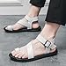 QEOSNBX Men'S Soft Leather Flat Toe Ring Sandals With Adjustable Ankle Strap Buckle Fashionable Round Toe Comfortable Lightweight Non-Slip Gladiator Sandals For Casual Summer Beach Walking (White,9)