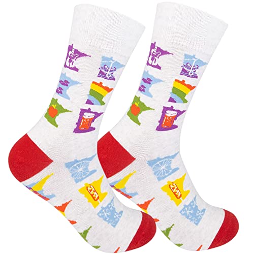 FUNATIC MN Months Novelty Crew Socks | Best Unisex Minnesota Themed Gift with State Image | Hilarious Holiday or Birthday Party Present | Funny Christmas Day Apparel for Men Women | One Size Fits Most