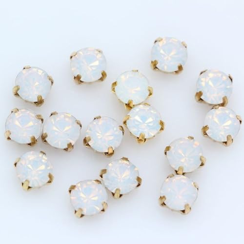 100Pcs 5Mm Crystal Glass Glue On Sew On Rhinestones Gold Cup Claw Chaton Montee Button Loose Beads Diy Shoes Bags Clothes Trim - (Color: White Opal)