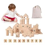 YPWangShengRui 86 Pcs Standard Unit Kids Wooden Building Blocks Set Classic Wooden Blocks Natural Wo