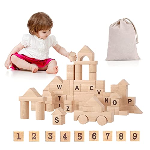 Ypwangshengrui 86 Pcs Standard Unit Kids Wooden Building Blocks Set Classic Wooden Blocks Natural Wood Preschool Kindergarten Montessori Toy Wooden Stacking Blocks For Ages 3+ Boys & Girls #TOP17