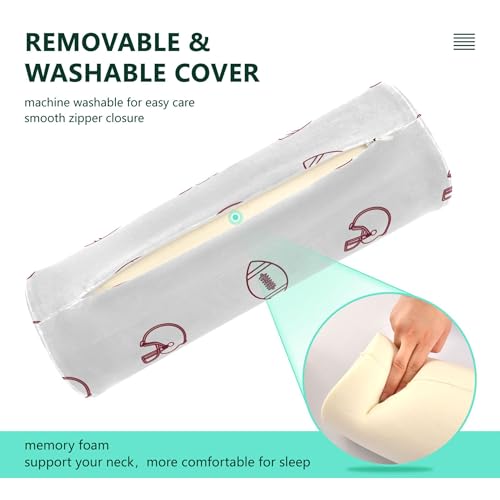 Kigai American Football Helmets Cervical Neck Roll Pillow for Sleeping, Memory Foam Cylinder Neck Roll Pillow with Washable Cover, Neck Support