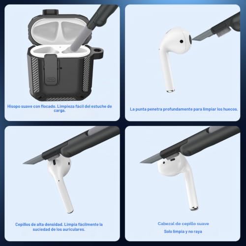 Miniatura 7 de Rfunguango Funda Para Airpods De 2 Generación Con Kit De Limpieza, Armadura Protectora Rígida Militar Con Bloqueo Para Airpod Gen 1 Y 2, Led Frontal Visible - Negro