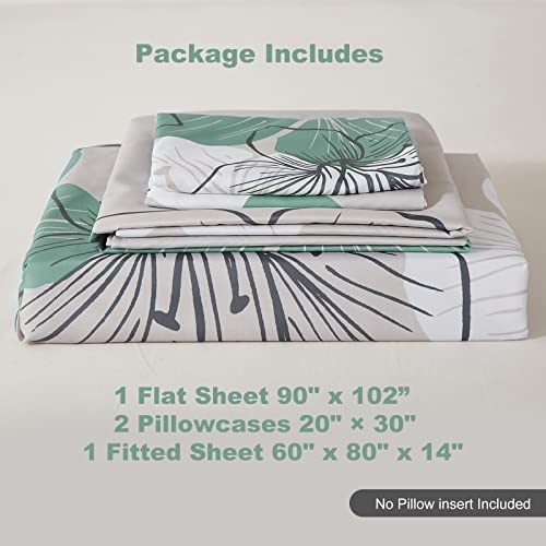 Floral Sheet Set Queen Green Lily Pattern Bed Sheets Set 4 Pieces Elegant Floral Flat Sheet With Fitted Sheet, 2 Pillow Shams Soft 14'' Deep Pockets Boho Floral Sheet Set For Kids Teens Adults #TOP5