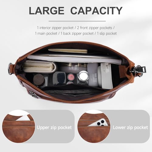 Image of KITEVIUN Crossbody Bags for Women Leather Purse Trendy Multi Pocket Shoulder Handbags with Adjustable Guitar Strap