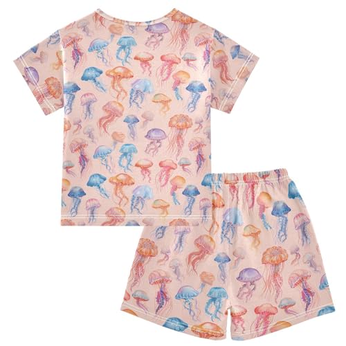 ALAZA Colorful Jellyfish Pajama Set Short Sleeve Sleepwear Soft Lounge Nightwear2