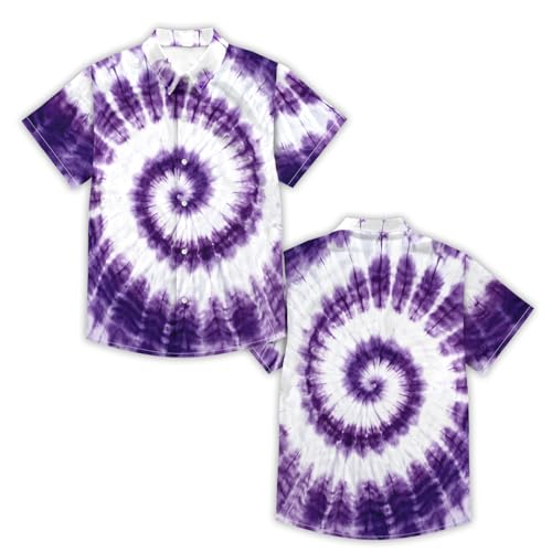 Image of Kids Tie-dye Hawaiian Shirt 80s Button Down Retro Short Sleeve Casual Beach Tropical Funny Party Outfits for Boys