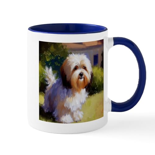 Taza de cerámica 11 oz color blanco y azul marino miniatura 1
