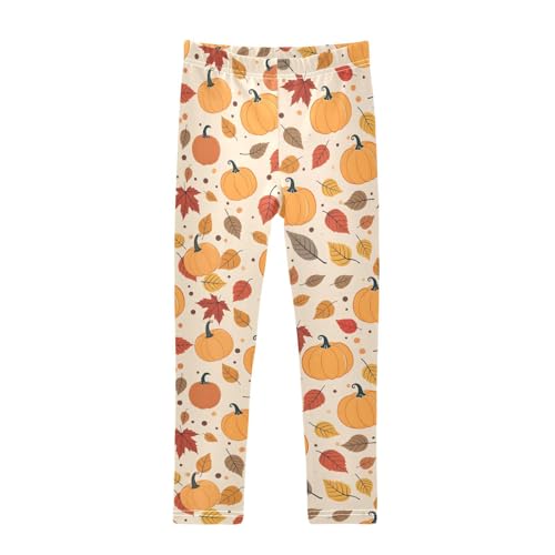 Maple Leaf Pumpkin Pattern Girls Leggings Soft Stretch Workout Yoga Dance Pants for Kids Casual Tights