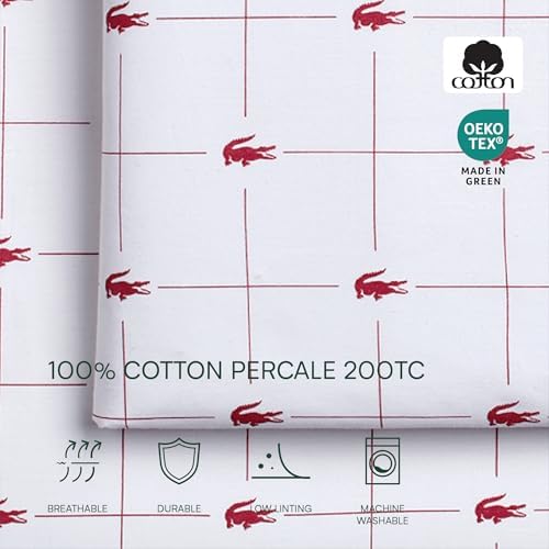 Lacoste Slice 100% Cotton Percale 4-Piece Sheet Set – Cool, Crisp, Matte, and Durable, Oeko-Tex Certified – Print, Baroque Rose, California King - Thumbnail 3