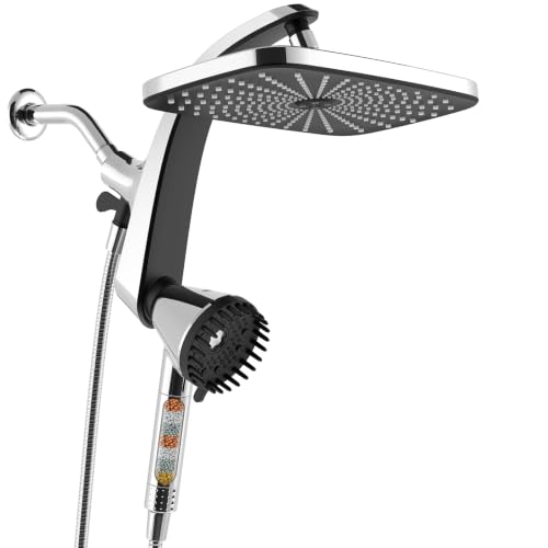 Image of Shower Head with Handheld - High Pressure Filtered Hand Held Showerheads | 12 inch Rainfall Shower Heads, Built-in Magnetic Docking, Wash Jet, Replaceable Filters, Stainless Steel Shower Hose, Gray