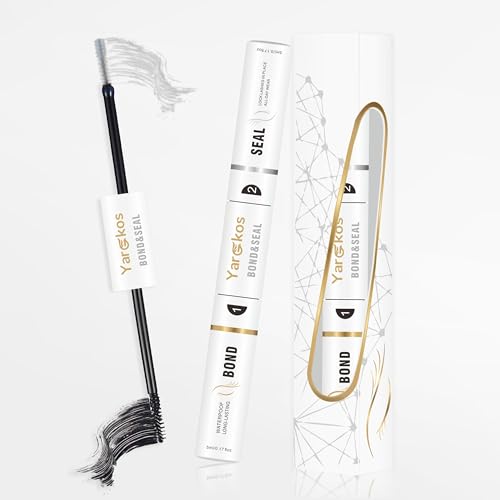 2 in 1 Lash Bond and Seal Glue(5ml+5ml), Eye Lashes Glue for Individual DIY Cluster Extensions, Waterproof Eyelashes Adhesive with Mascara Wand, Super Strong Hold 48-72 Hours, White