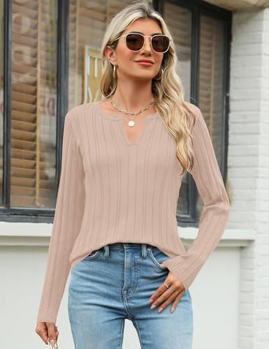 Rapbin Womens Sweaters V Neck Long Sleeve Ribbed Knit Stretchy Fit Pullover Sweater Dressy Casual Fall Tops 2025 S-XL3