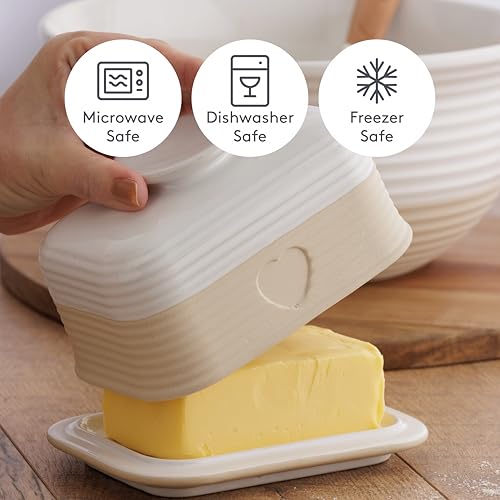 Mason Cash Rustic Charm Butter Dish Stoneware Dish with Debossed Heart Motif Elegant Matt & Gloss Finish Fits Up to 500g of Butter Durable & Dishwasher Safe - Image 5