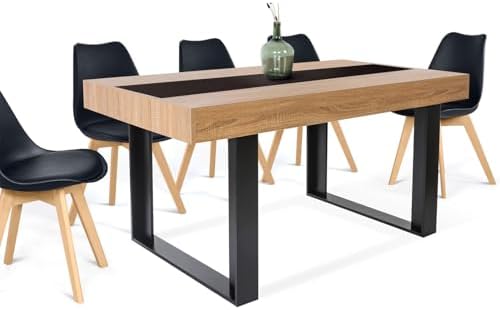 IDMarket - Table à Manger Rectangle Phoenix 6 Personnes Bois et N...