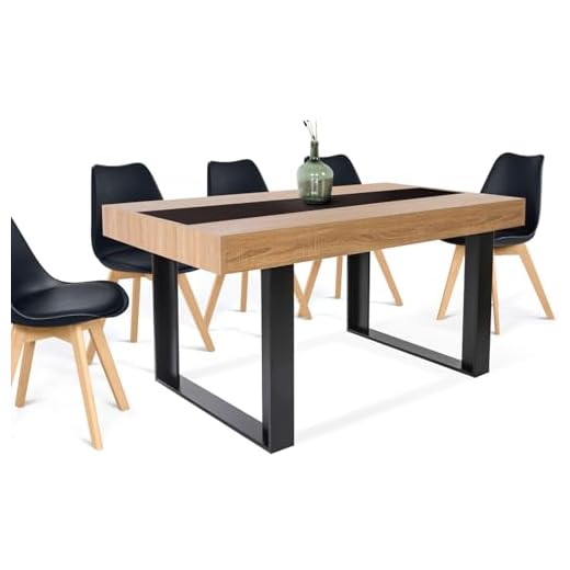 IDMarket - Table à Manger Rectangle Phoenix 6 Personnes Bois et Noir Bande Centrale Noire 160 cm