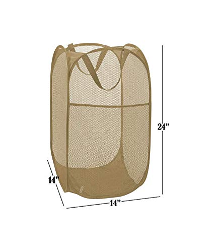 Image of Larpur Popup Mesh Laundry Basket, Collapsible and Portable Clothes Washing Laundry Hamper with Reinforced Carry Handle (Beige)