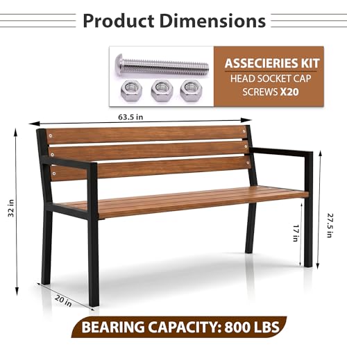 Image of BRISHI 3 Seater Metal Iron FRP Garden Bench for Indoor & Outdoor Park /Patio /Living Room /Terrace /Balcony /Office (Black + Wooden Texture)