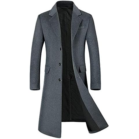 YOUTHUP Men's Wool Overcoat Slim Fit Winter Long Trench Coat Elegant Business Peacoat, Grey(Thick), L Cover